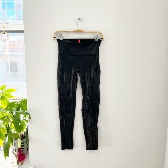 Spanx Faux Leather Moto Black Leggings Size Small - Picture 2 of 5